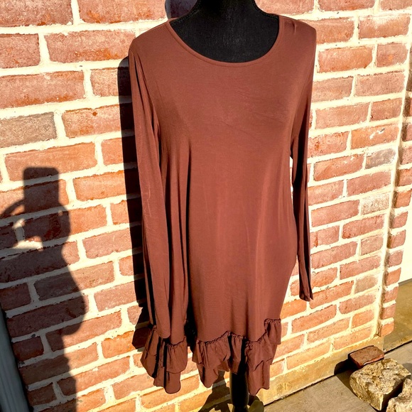 Piko, Brown, Tunic Top, Size L - Picture 1 of 3